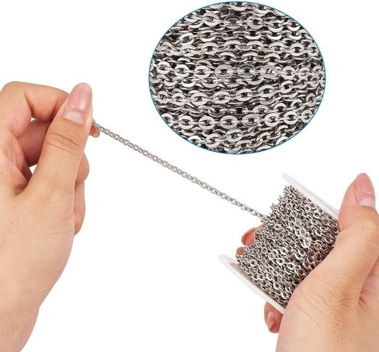 32.8 Voet RVS Platte Ovalen Kabelketting met Spoel - Gelaste Rolo Link Ketting voor Armband en Sieraden Maken - 4x3x0.8mm — afbeelding 2