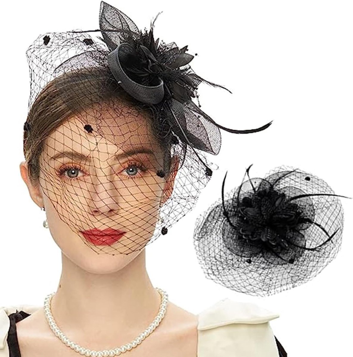Elegante Dames Fascinator Hoed met Sluier - Vintage & Cocktail Haaraccessoire