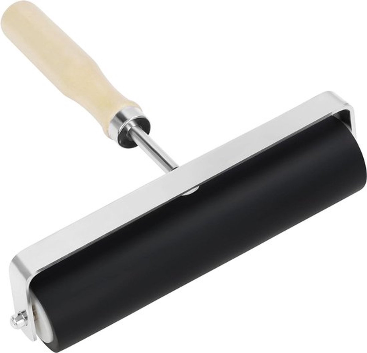 Printroller - Rubber - 15 cm - Hard - Zwart - Linoleum - Houten handvat - Stempelen - Inkt - Verf - Geschikt voor Blokken - Lijmapplicatie