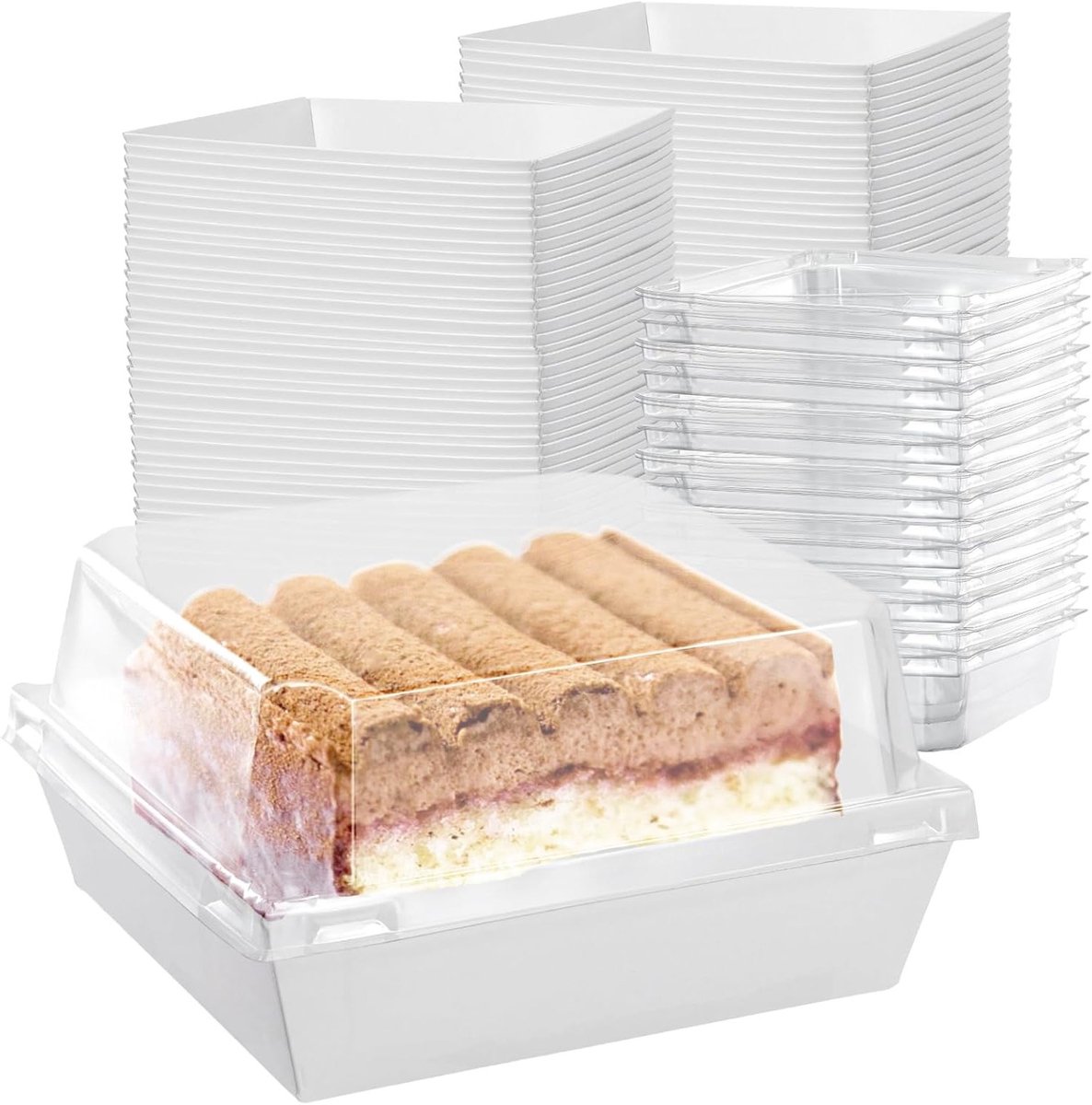 100 Stuks Witte Vierkante Taartdozen met Doorzichtige Deksel, 12CM Verpakking voor Charcuterie en Desserts