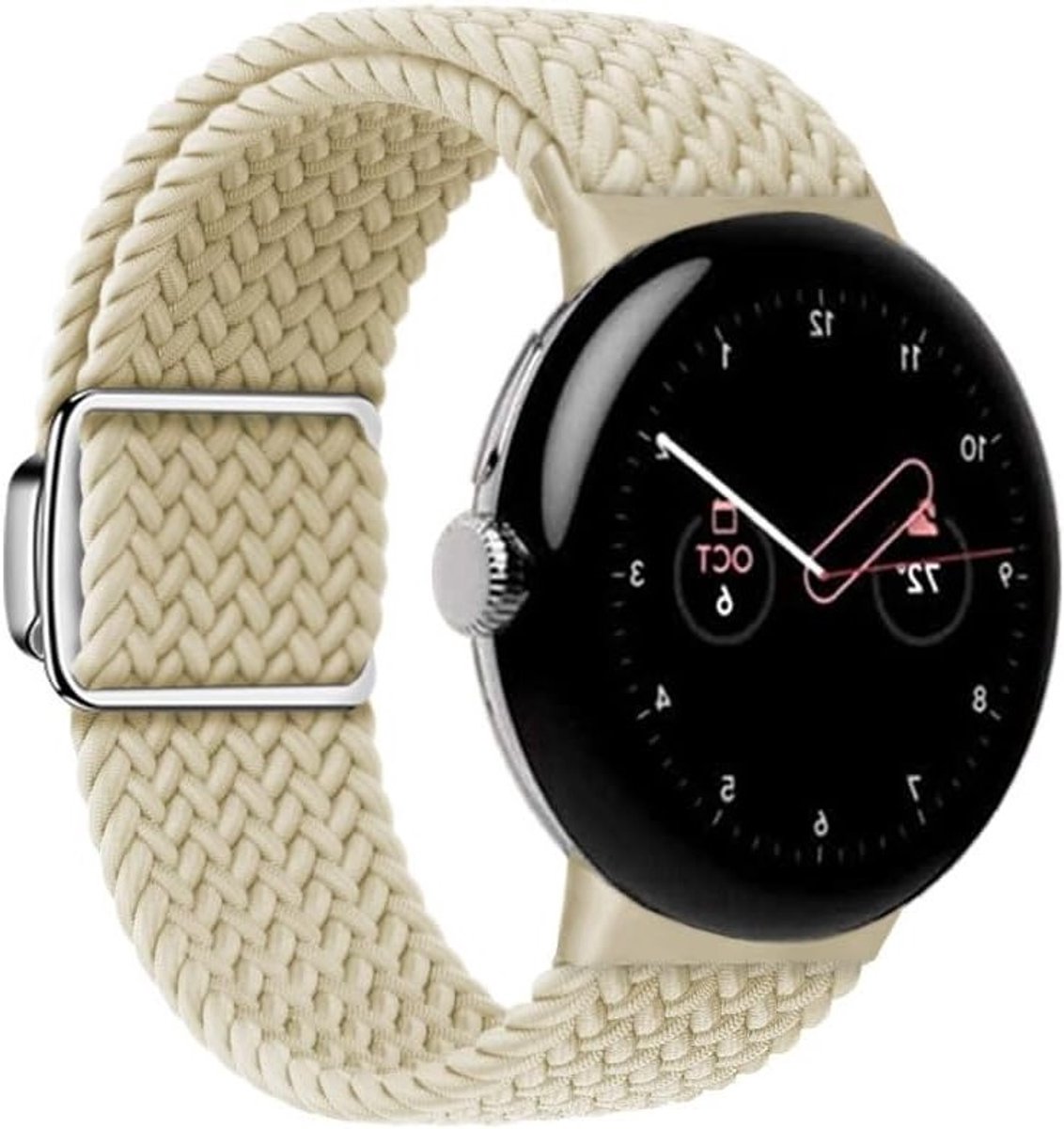 Verstelbare Nylon Band voor Google Pixel Watch 3, 2 en 1 - Magnetische, Elastische Horlogeband in Wit - Comfortabel en Duurzaam