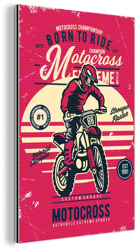 Aluminium schilderij 60x90 cm - Wanddecoratie metaal - Motorcross - Vintage - Tekening - Quote - Metalen muurdecoratie woonkamer - Decoratie industrieel - Foto op dibond - Industriële accessoires slaapkamer