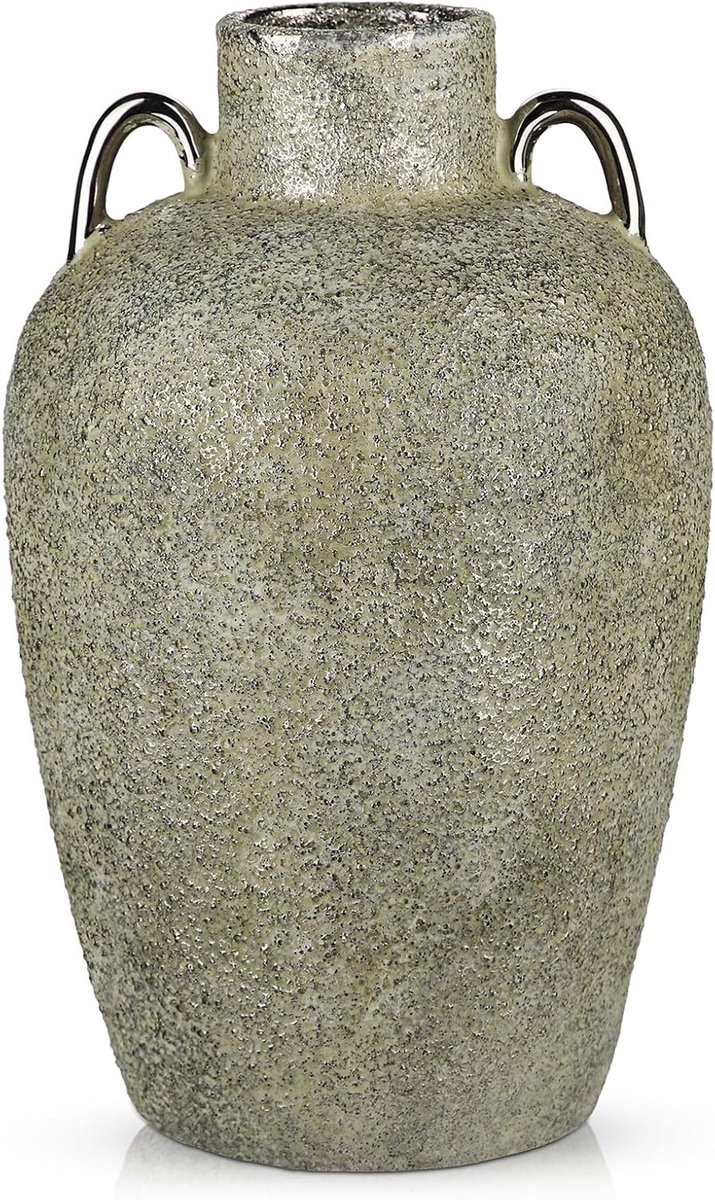 grijze vaas met handvatten 28,5 cm hoge rustieke keramische vaas voor gedroogde bloemen de