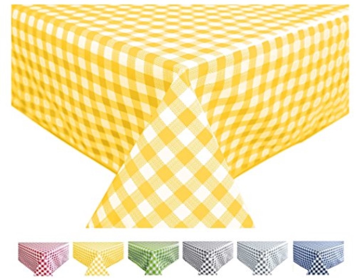 PromoHome Tafelkleed van PVC, Rechthoekig 140x180 cm, Vichy Geel - Afneembaar Tafelzeil