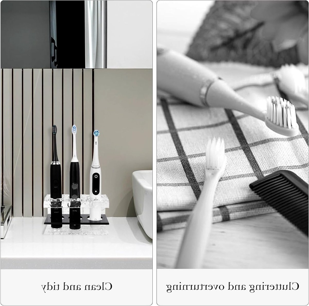 Elektrische tandenborstelhouder voor douche en badkamer, acryl organizer met 3 vakken voor elektrische tandenborstels, geschikt voor Oral-B en Philips Sonicare — afbeelding 3