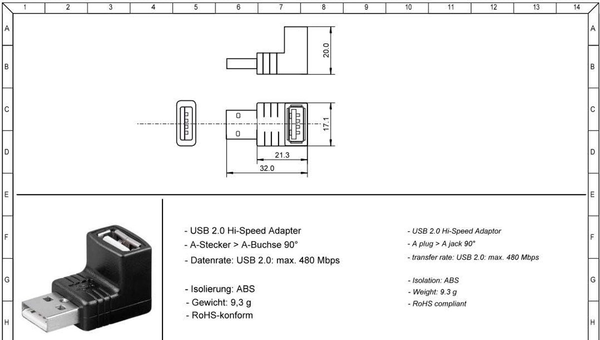 USB Adapter Hoek - Verloopstuk 90 Graden - Kabel Management - USB 2.0 Hoge Snelheid - 5x2x2 cm - Zwart