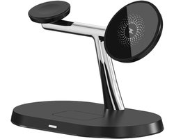 Support de charge magnétique, chargeur sans fil 15 W, 5,91 x 3,54 x 4,72 pouces, support de téléphone de bureau fonctionnel, stations de charge, station de charge sans fil pour plusieurs appareils (noir)
