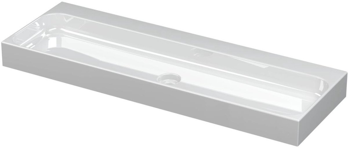 INK Unit Wastafel Porselein Zonder Kraangaten incl. Porseleinen Click Plug - 1200x400x100 mm - Glans Wit