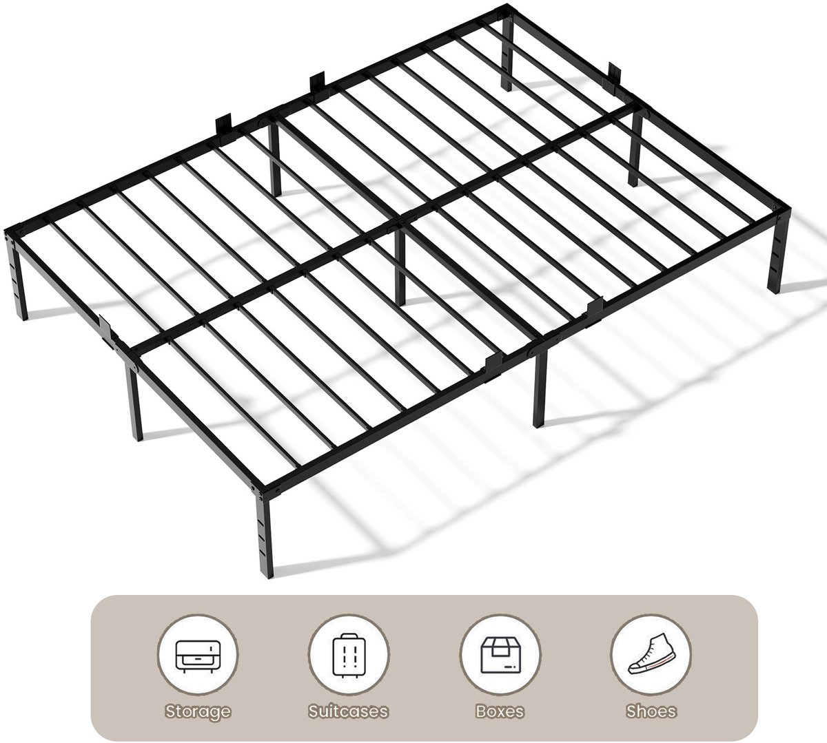 Auralum® heavy duty metalen bedframe - Metalen Bed 140x190 cm Zwart - Tweepersoonsbed Met Lattenbodem en 32 cm Opbergruimte - Voor 2 personen - Draagkracht 480 kg