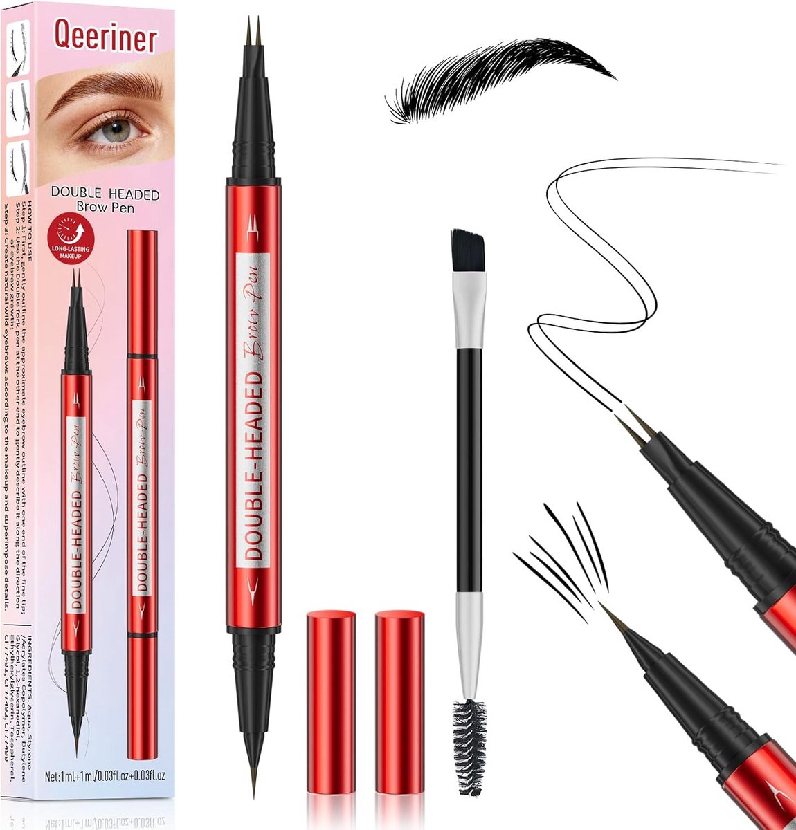Waterbestendig Microblad Wenkbrauwpotlood Met Dubbele Punt en Borsteltje voor Natuurlijke Look