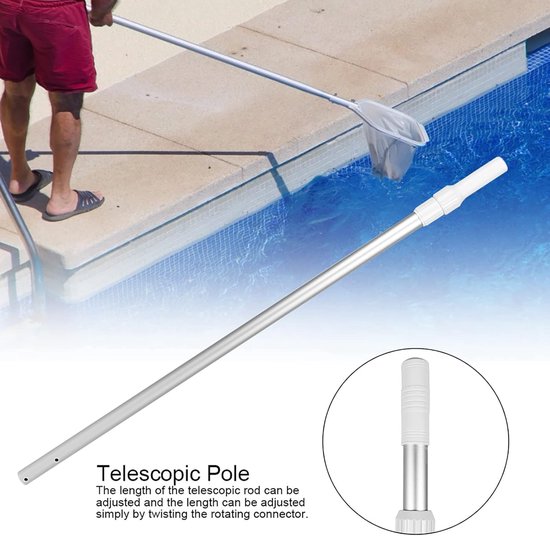 Zwembadpaal - Telescoopsteel - Zwembad Onderhoud - Verdikte Aluminium - 200 cm - Zilver — afbeelding 2
