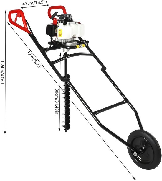 Grondboor - Aardboor - Gaten Boren - Krachtige 63CC Motor - 80mm Boor - Zwart — afbeelding 3