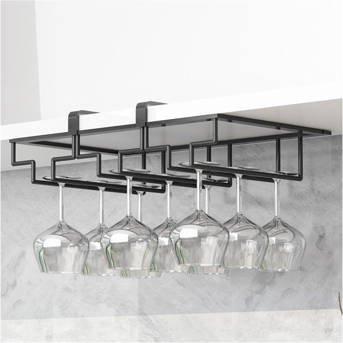 Wijnglasrek - Onderkast houder - Keuken organiseren - Montage zonder boren - 30 cm - Zwart