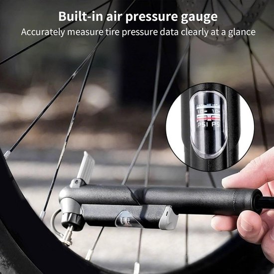Kleine Fietspomp - Draagbare Luchtpomp - Banden Oppompen - Met Precisie Meter - 18 cm Lengte - Aluminium — afbeelding 2