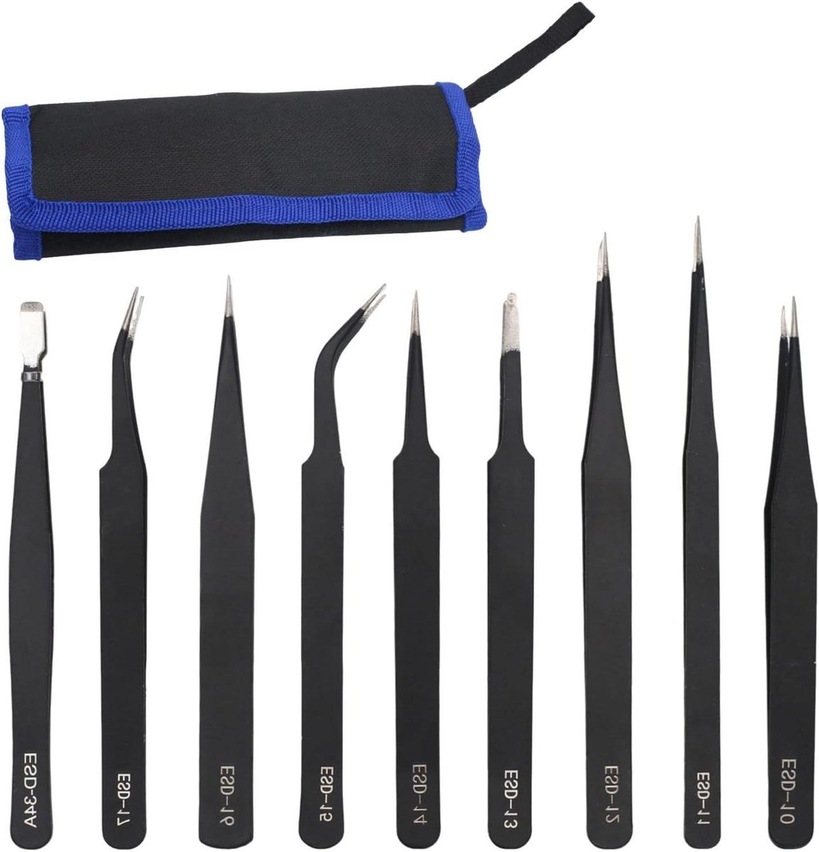 Precisie pincetten - Antistatisch gereedschap - Gedetailleerd werk - Set van 9 soorten - 12 x 6 cm - Diverse kleuren