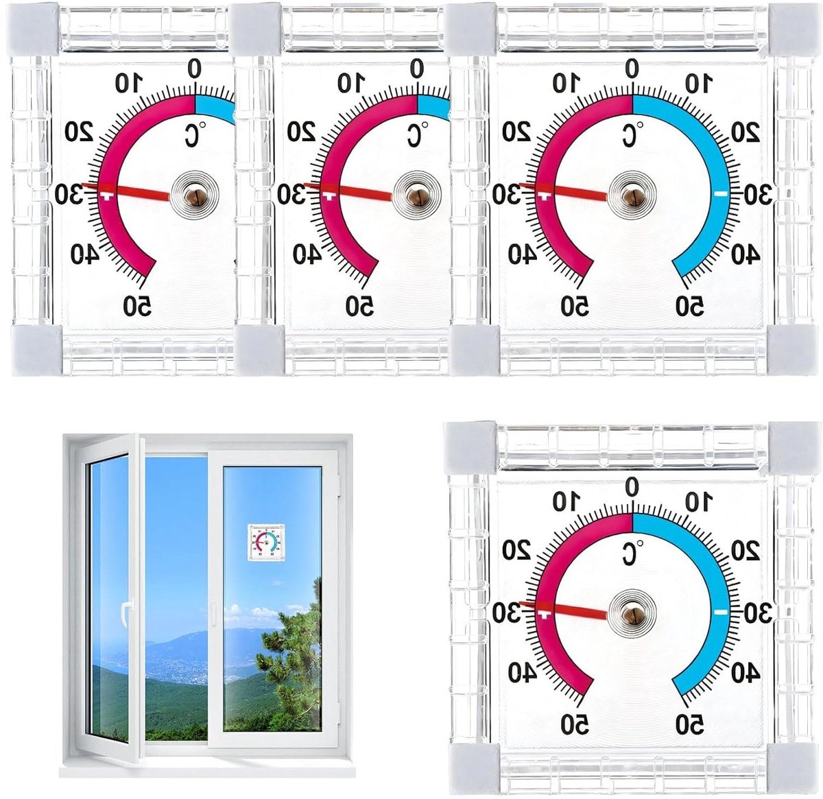 Buitenthermometer Set - Weer thermometer - Temperatuur meten - Weerbestendig ontwerp - Set van 4 - Transparant