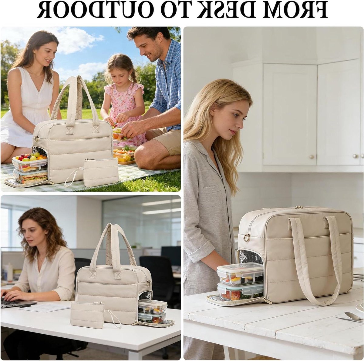 Laptoptas Lunchtas - Dames Handtas - Lunch en Werk - 2-in-1 Ontwerp - 40 x 14 x 28 cm - Wit
