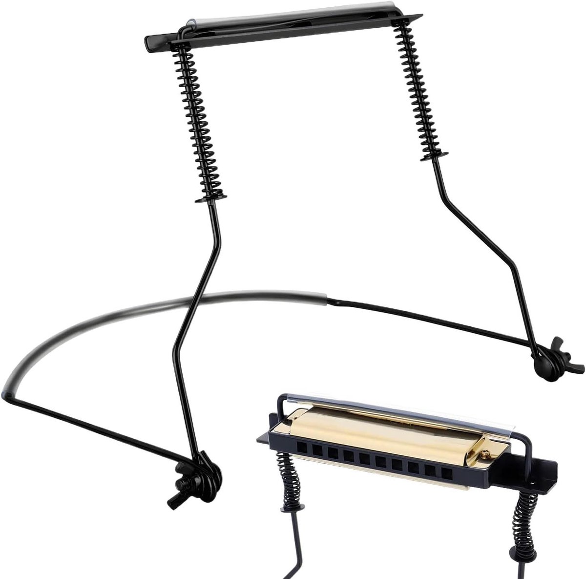 Mondharmonica Houder - Harmonica Mast - Muziek Maken - Verstelbare Halsclip - 20 cm - Zwart