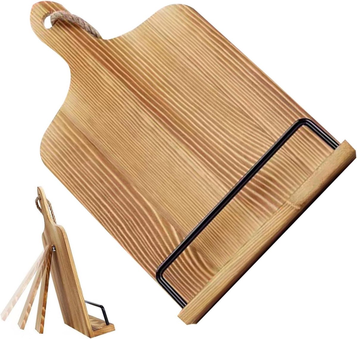 Kookboekhouder - Keukenrek - Comfortabel koken - Rustiek ontwerp - 24 x 77 cm - Houtkleur