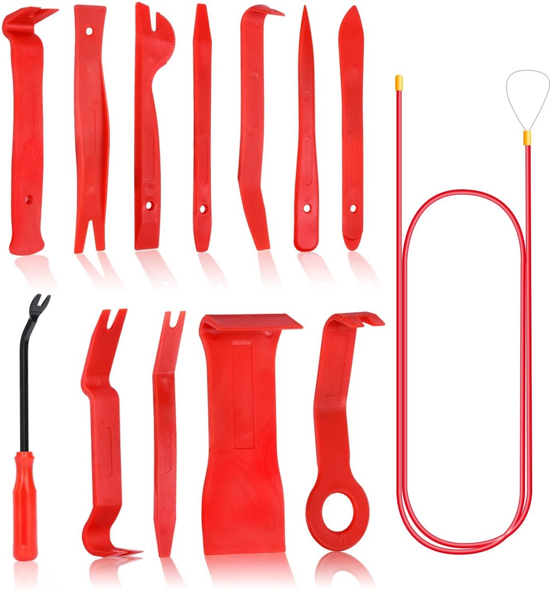 aladdien - Car Trim Removal Tool - Auto Deurpaneel Verwijdering - Handige Kit - Rood - Audio Tool - Voor Dash Console Installatie - 13 Stuks