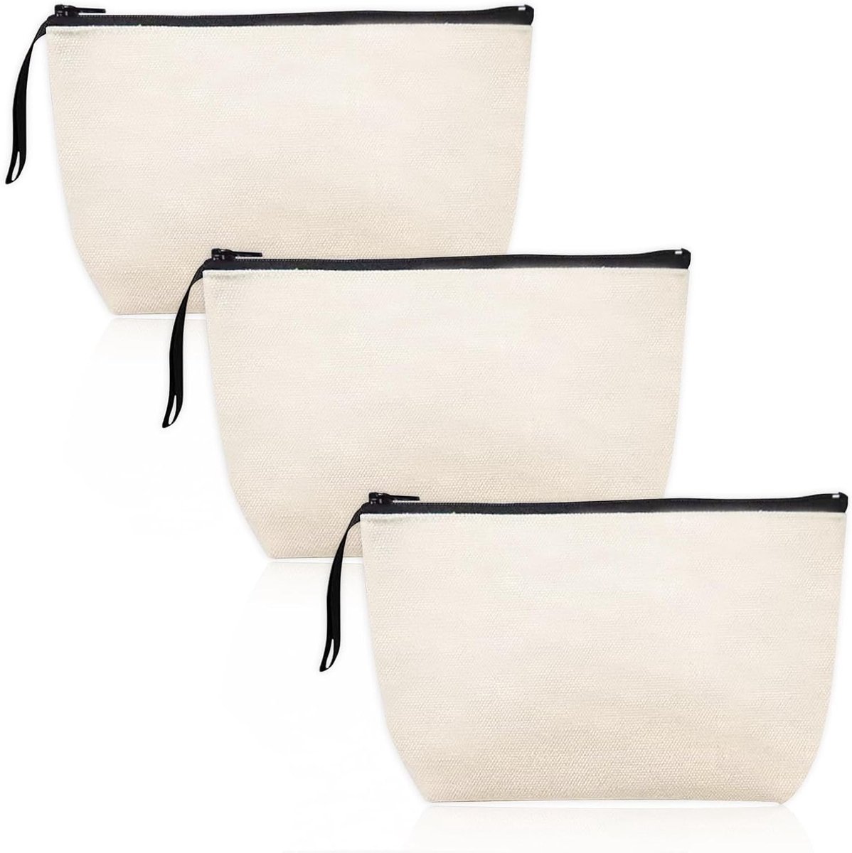 3 Stuks Canvas Tasjes Bedrukken, Doe-Het-Zelf Stoffen Zakjes voor Pennen en Make-up