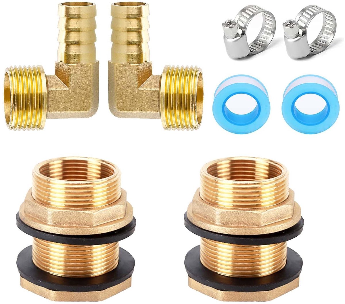 aladdien - Messing Regenton Aansluiting - Water Tank Connector - 2 Stuks - IG 3/4 x AG 1/2 Inch - Duurzaam en Sterk - Voor Regentonnen - Messing Kleur