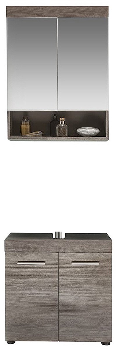 Badkamercombinatie Runner/Moon | Wastafelmeubel en spiegelkast | Smoky Silver-kleur