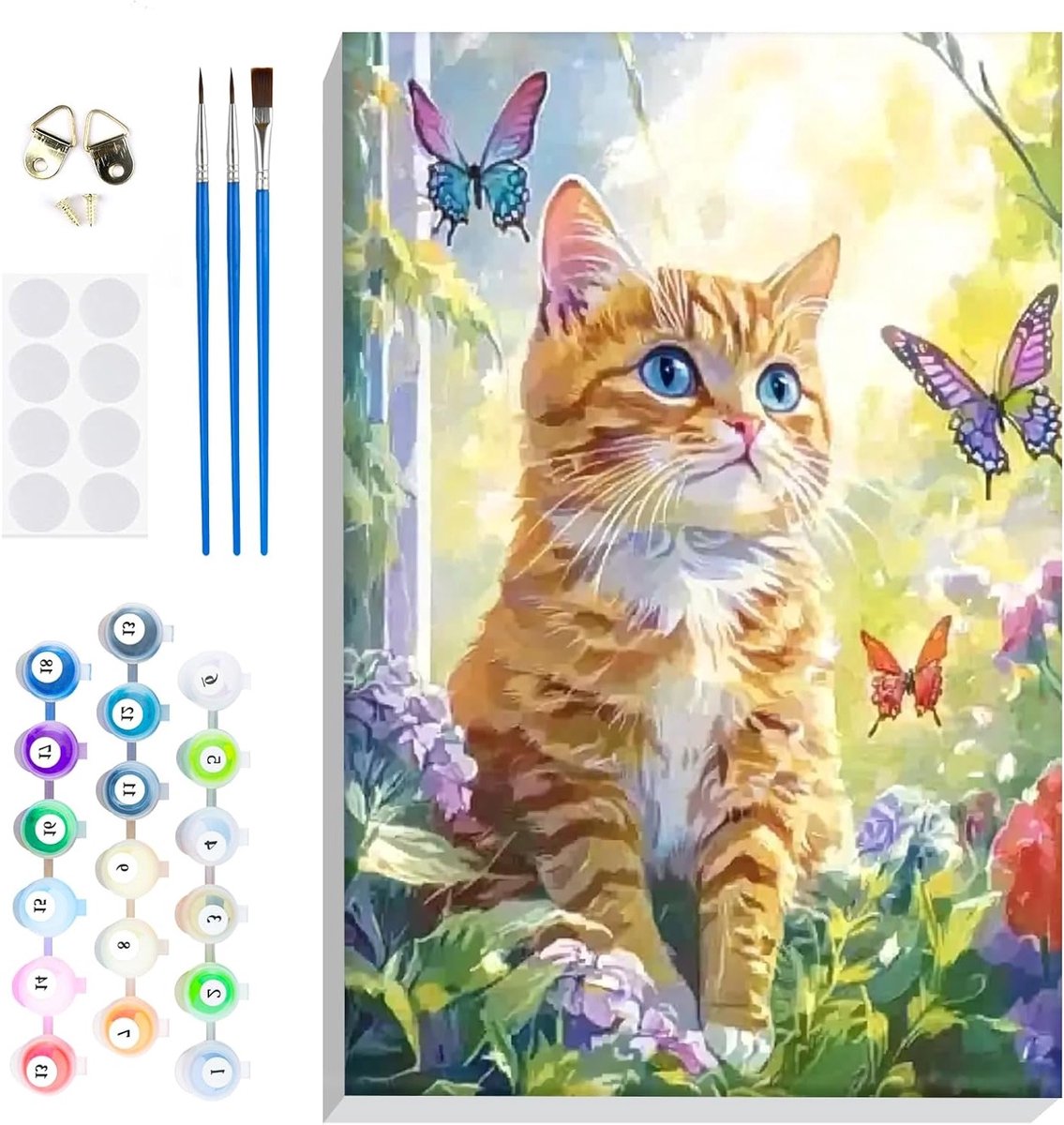 Schilderen op nummers voor volwassenen en kinderen, DIY olieverf schilderkits met katten en vlinders, creatieve kunstprojecten
