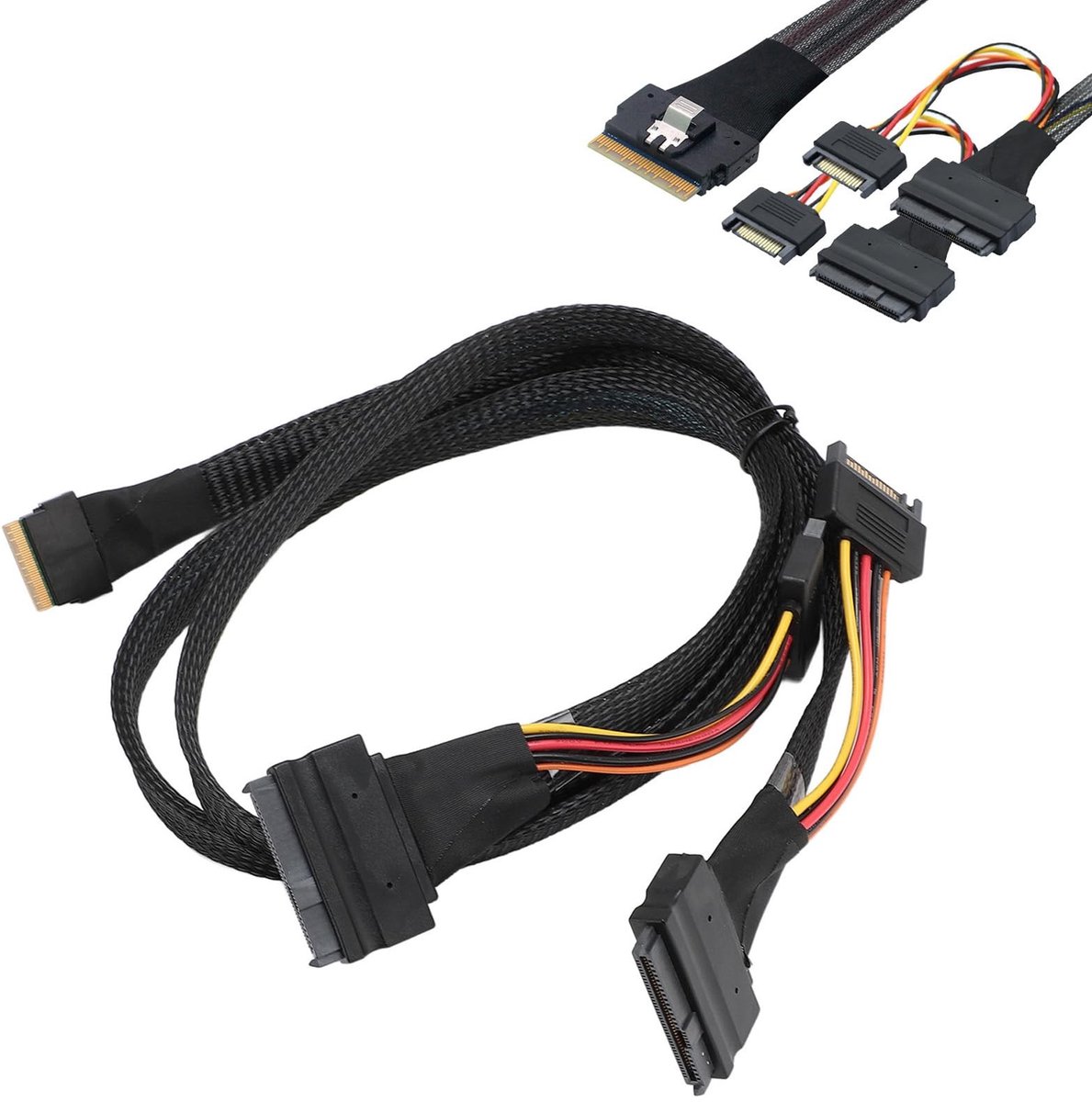 aladdien - NVME-adapterkabel - SFF-8654 Naar 2xSFF-8639 - Plug and Play - 80cm - Hoge compatibiliteit - Verbinding voor SSD - Geschikt voor Moederbo..
