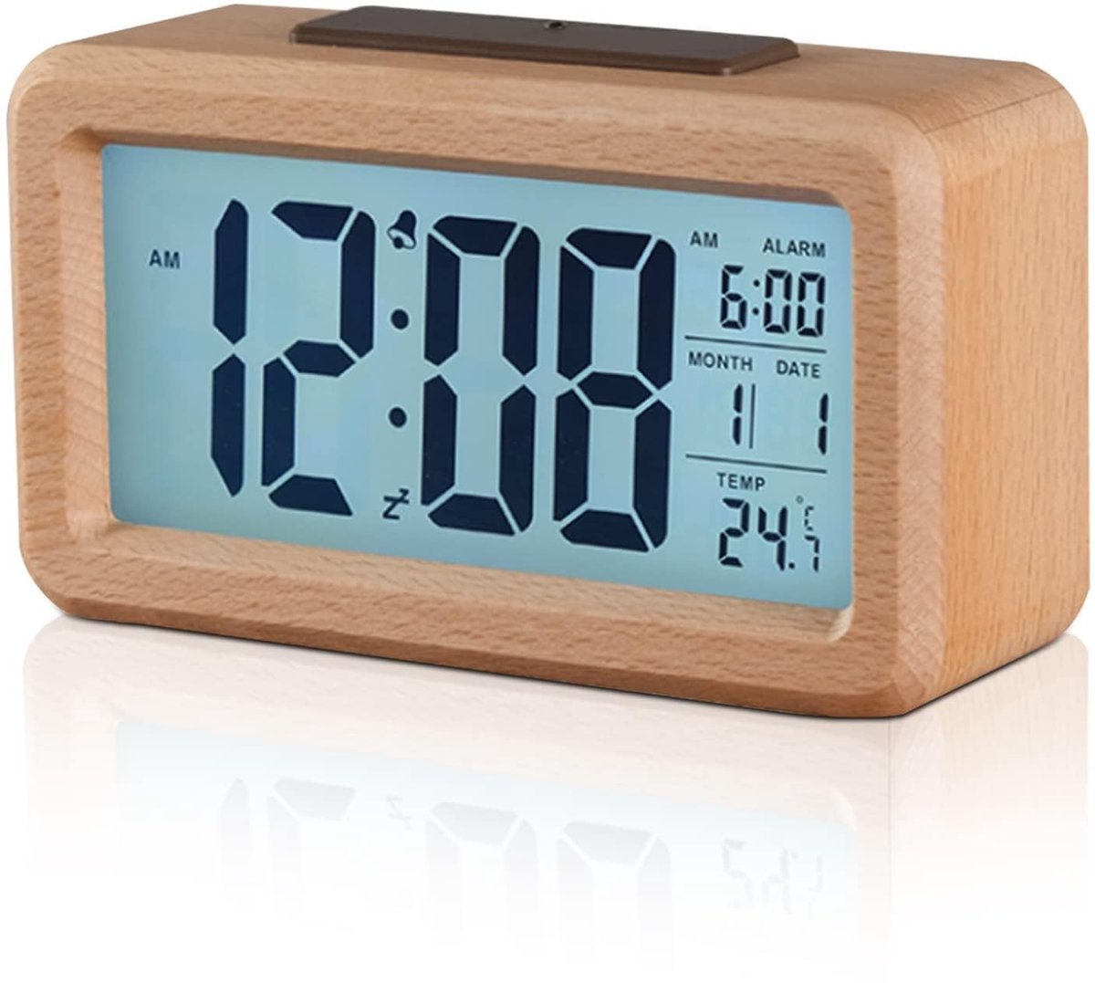 aladdien - Digitale wekker - Houten elektronische klok - Temperatuur-weergave - Compact formaat - Geschikt voor kantoor en woonkamer - 13,5 x 5 x 7,..