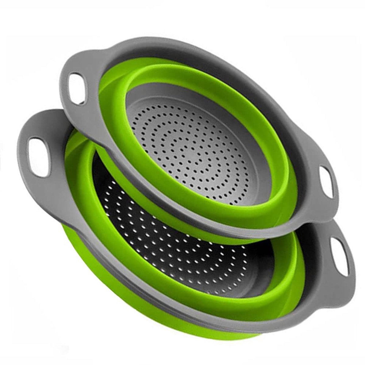 Vt products - Opvouwbare vergiet - Siliconen zeef - Compact en flexibel - Groen - Vaatwasserbestendig - Voor groente en fruit - Set van 2