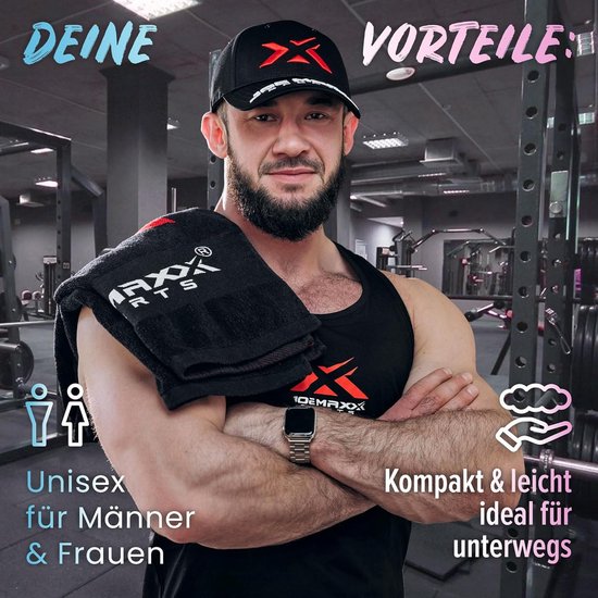 Fitness Towel 120 x 50 cm Made of 100% Cotton - Absorbent - Quick-Drying and Stylish - Ideal for Gym, Sports, Training, Sauna and Outdoor - Black / Red — afbeelding 5