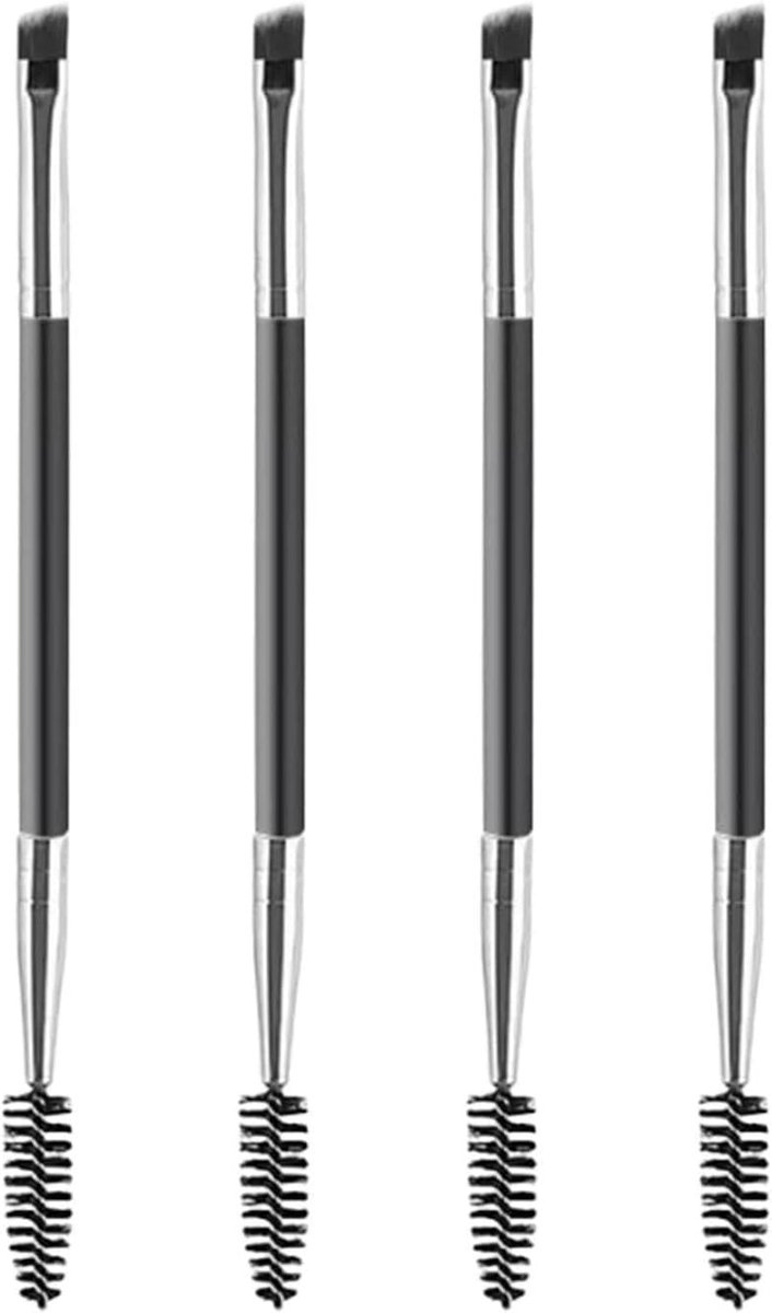 Duo wenkbrauwborstel - Spoolie applicator - Make-up aanbrengen - Twee in één - 4 stuks - Zwart