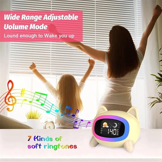 Kinderwekker Nachtlamp - Slaaptrainer Dieren - Kind Leren Slapen - 7 Kleuren Licht - 400 Gram - Beige — afbeelding 5