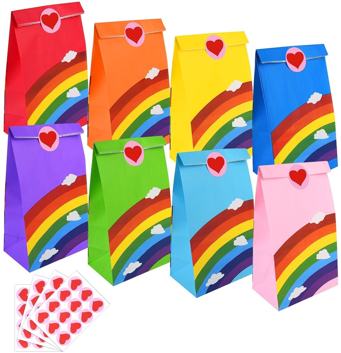 aladdien - Cadeauzakjes - Regenboogpapieren - Feestzakjes voor Kinderfeestjes - Kraftzakken - Leuke Stickers - Geschikt voor Verjaardag en Feesten