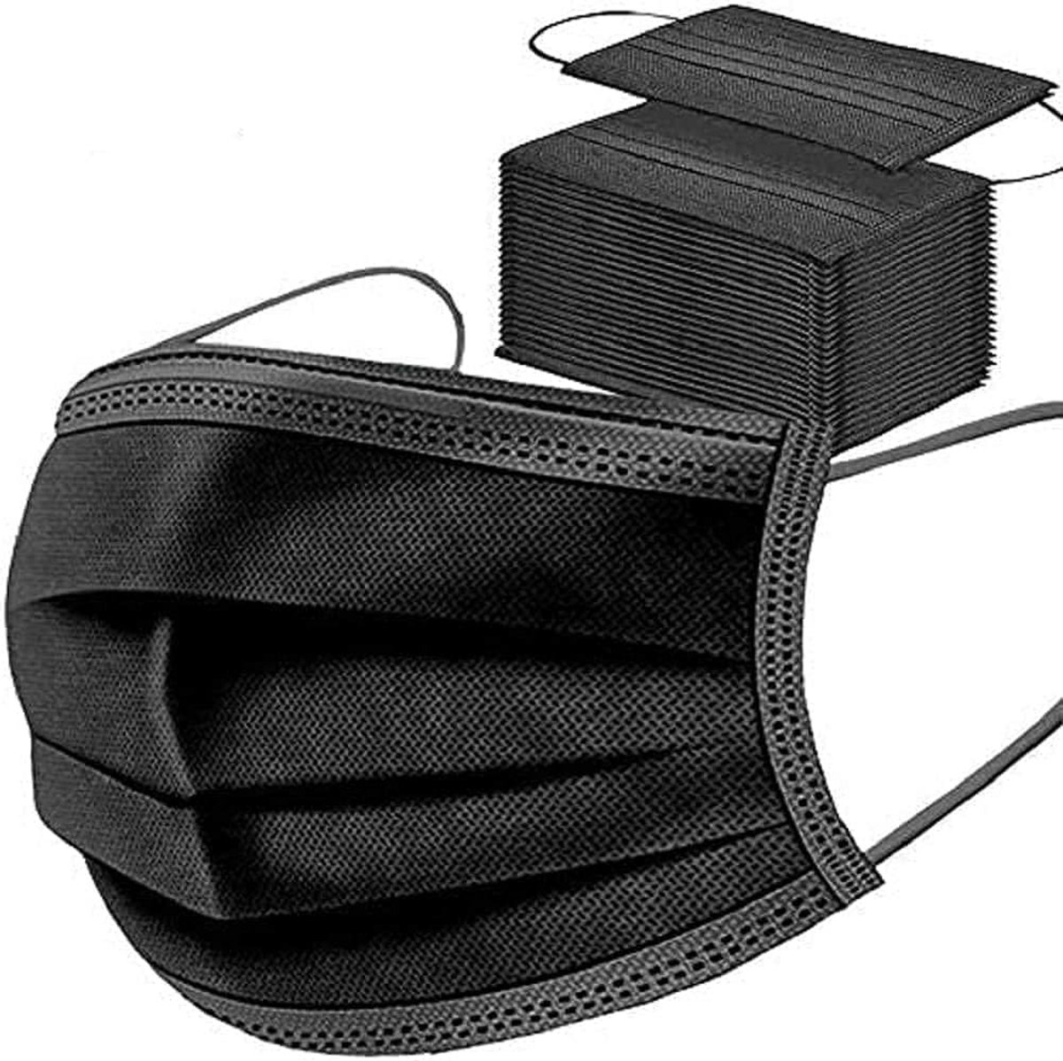 100 Stuks Zwarte Mondmaskers 3-Laags Wegwerp, Ademend Gezichtsmasker
