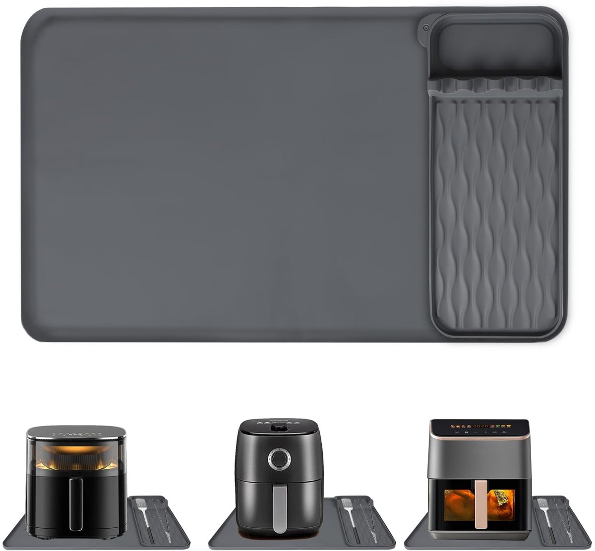 aladdien - Siliconenmat - Hittebestendig - 2-in-1 Keukenaccessoire - Perfect voor Luchtfriteuse - Antiaanbaklaag - Geschikt voor koken - Zwart