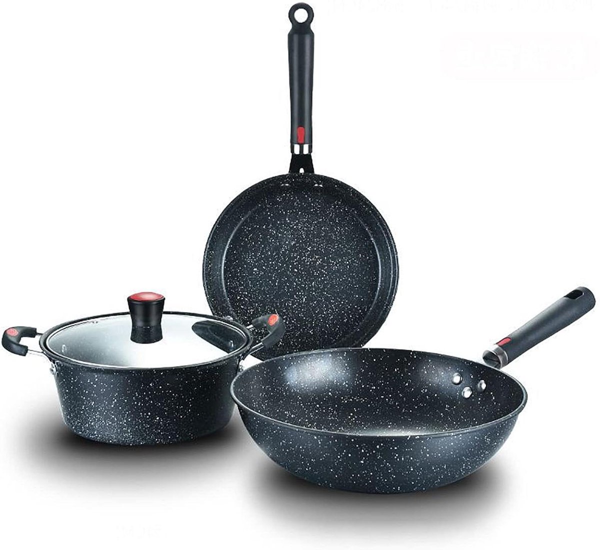 Kookpan Set - Pannen Set - Thuis Koken - Non-stick Coating - 3 Delig - Zwart