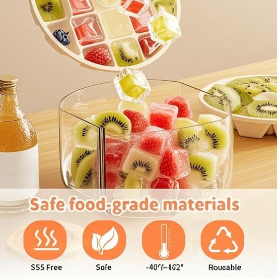 IJsblokjesmaker Set - IJsblokjes Vorm - Drankjes Koelen - Dubbellaags Stapelbaar - 17 cm - Beige — afbeelding 4