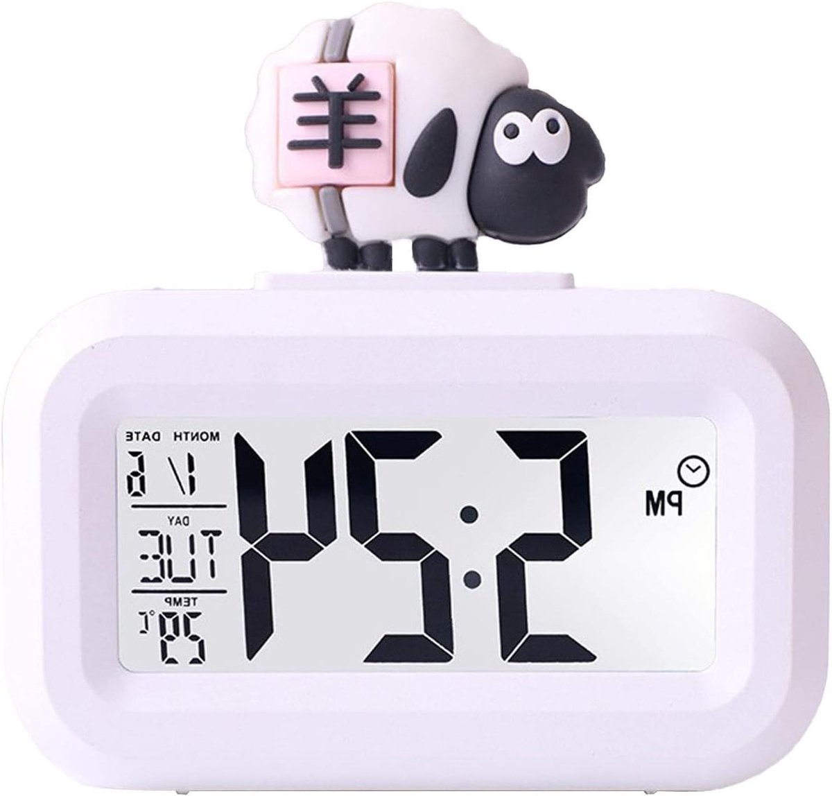 Digitale Wekker - Cartoon Klok - Wakker Worden - Oogvriendelijk LED - 9x4 cm - Wit