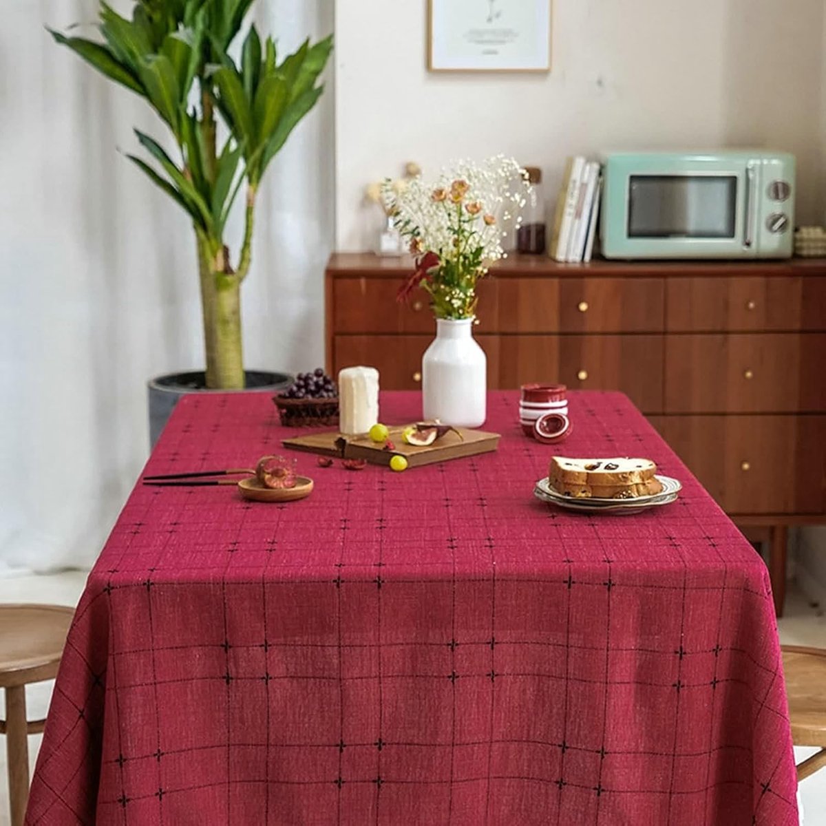 Rechthoekig tafelkleed - Geruit linnen - Tafel decoreren - Katoen linnen - 140 x 180 cm - Rood