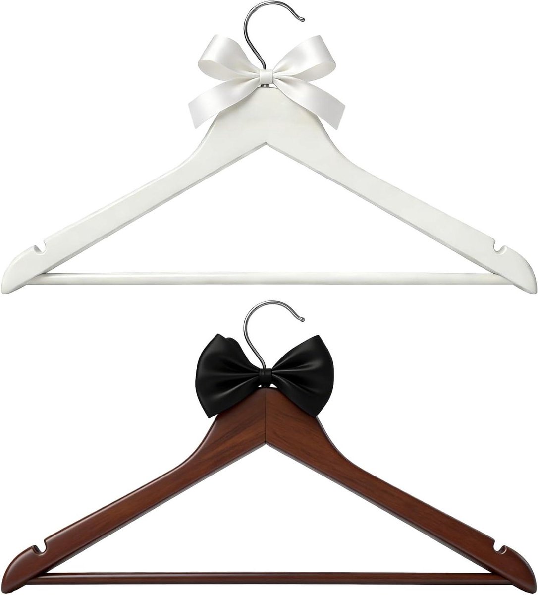 Trouwjurk Hangers - Bruidspaar Set - Bruiloft Opslag - Massief Houten Constructie - 38 cm - Wit
