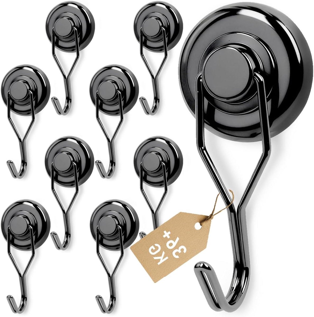 Magneethaken - Extra sterk - Zware lasten - Draaibaar roestvrij - 32 mm - Zwart