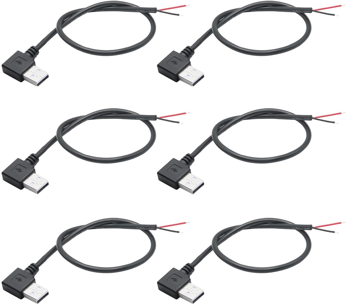 aladdien - USB 2.0 Male Plug Kabel - 90 Graden - 0.3m - Voor 12V Apparaten - 2 Pin Kabel - Geschikt voor 3A - Zwart