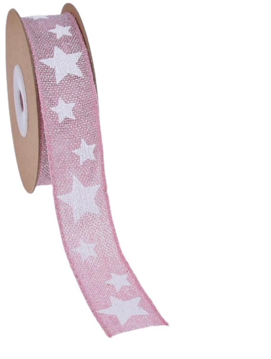 aladdien - Cadeauverpakking Ribbons - 5-Puntige Ster - 6 Yards - Roze - 25mm Breed - Kerstdecoratie - Perfect voor Cadeaus - Kleur Roze