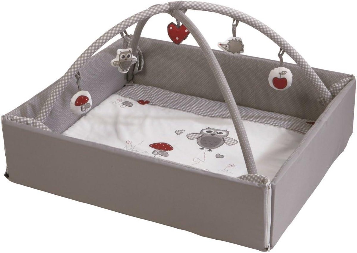 Babynest 4-in-1 - Speelkleed box - Babyverzorging spelen - Valbeveiliging verhoogde rand - 75 x 85 cm - Adam en uil