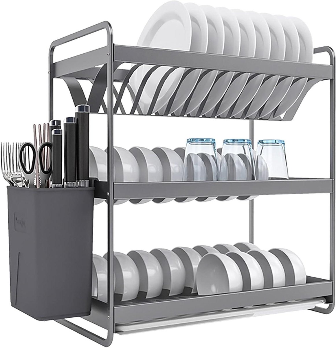 Keuken Afdruiprek - Deksels Houder - Keukengerei Opbergen - Met Druppellade - 48 cm - Grijs