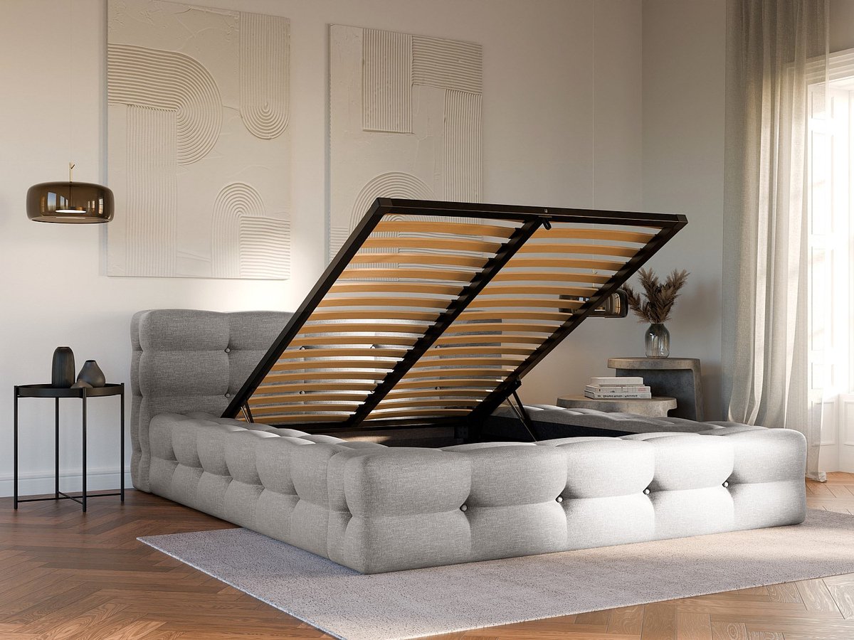 PASCAL MORABITO Bed met opbergruimte stof lichtgrijs 160 x