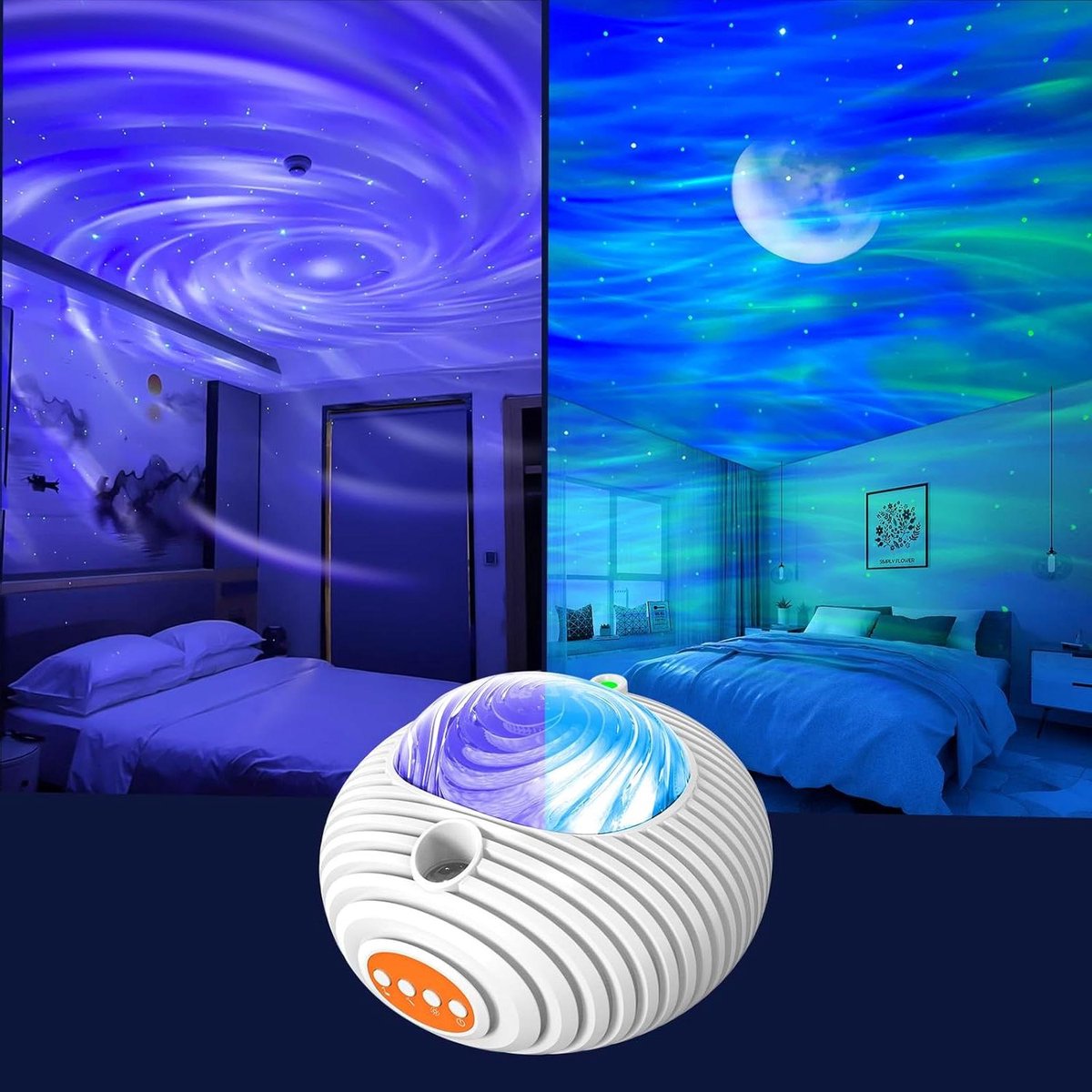 Sterrenprojector - Nachtlampje - Slaapkamer Sfeer - Dubbel Effect - 14 Kleuren - Wit