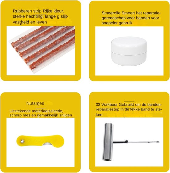 Banden Reparatie Set - Plakset Autobanden - Noodreparatie Onderweg - Compleet Gereedschap - 15 Strips - Zwart van Merkloos — afbeelding 5